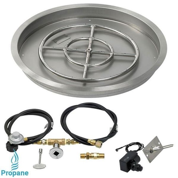 American Fireglass American Fireglass SS-RSPKIT-P-25 25 in. Round Stainless Steel Drop-In Fire Pit Pan with Spark Ignition Kit - Propane SS-RSPKIT-P-25